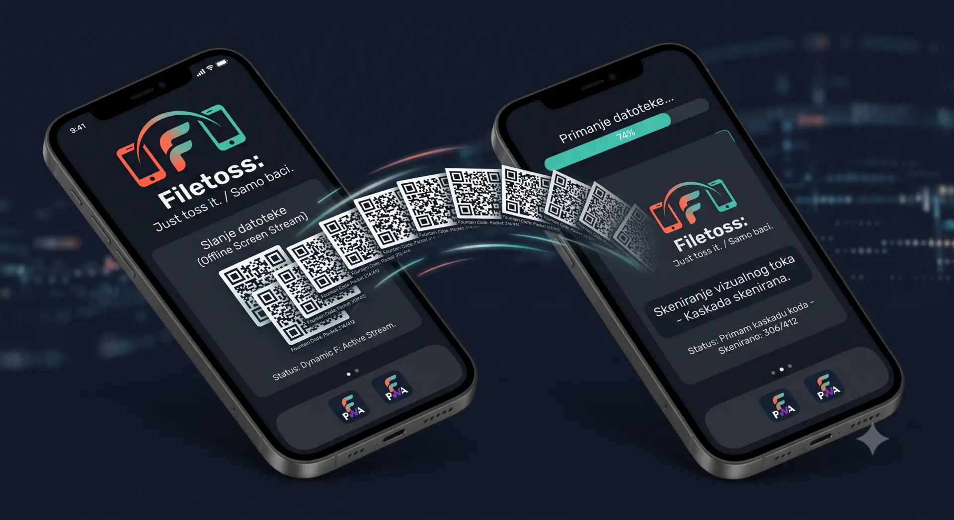Prijenos datoteke animiranim QR kodovima s ekrana na ekran